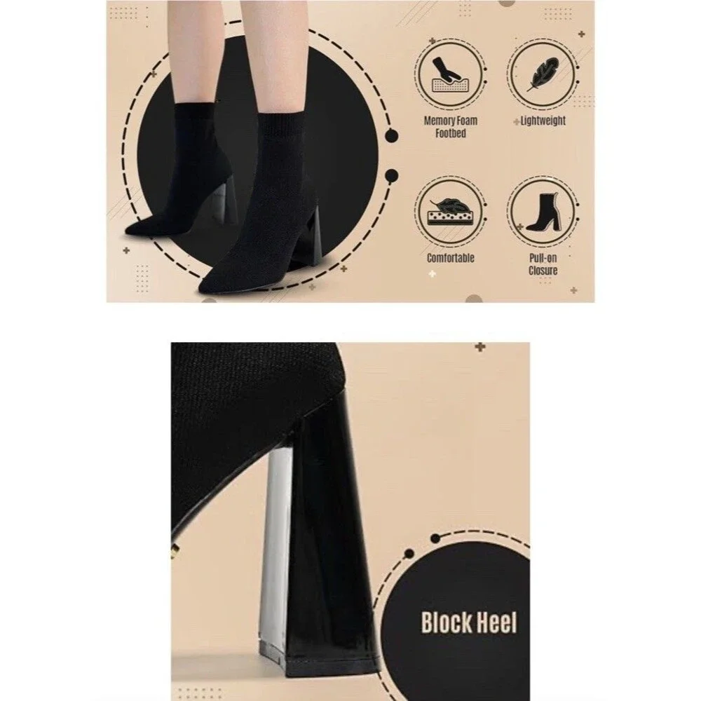 NEW Cape Robbin Faina Black Sock Bootie Women’s Size 8.5 Heels Pointy Toe Boots - Picture 11 of 16